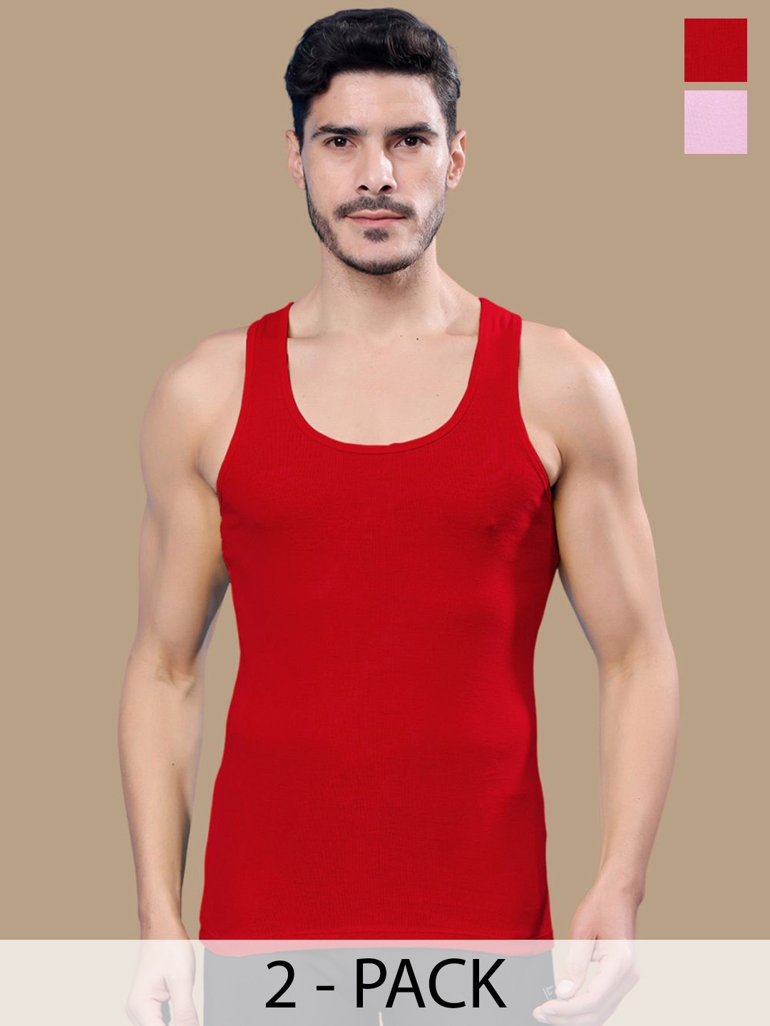 

Friskers Men Pack Of 2 Cotton Gym Vests, Red