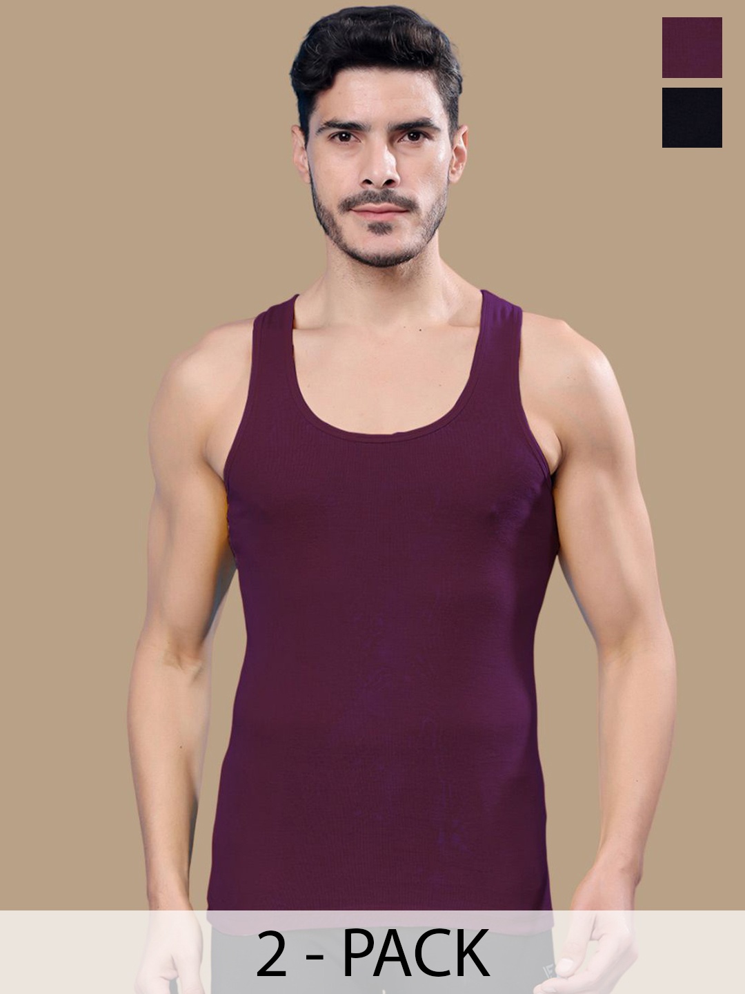 

Friskers Men Pack Of 2 Cotton Gym Vests 0901R-01-16, Black