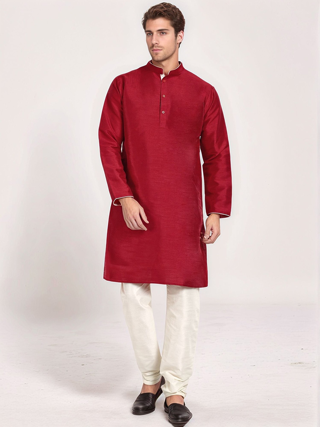

Moda Rapido Mandarin Collar Straight Kurta With Churidar, Red