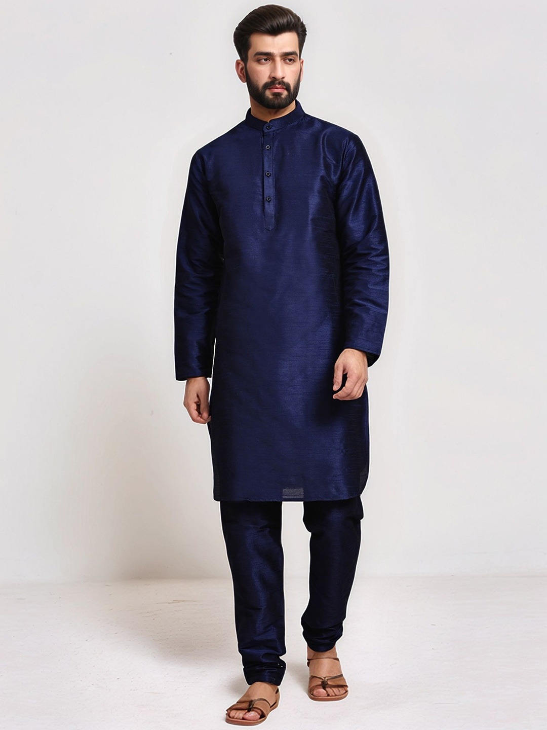 

Moda Rapido Band Collar Straight Kurta With Churidar, Blue