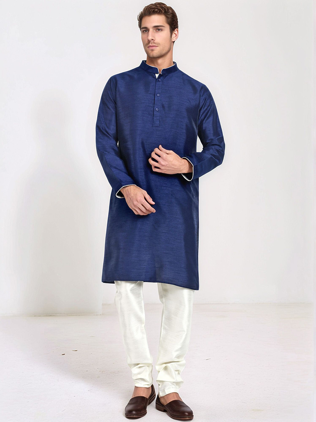 

Moda Rapido Mandarin Collar Kurta With Churidar, Blue