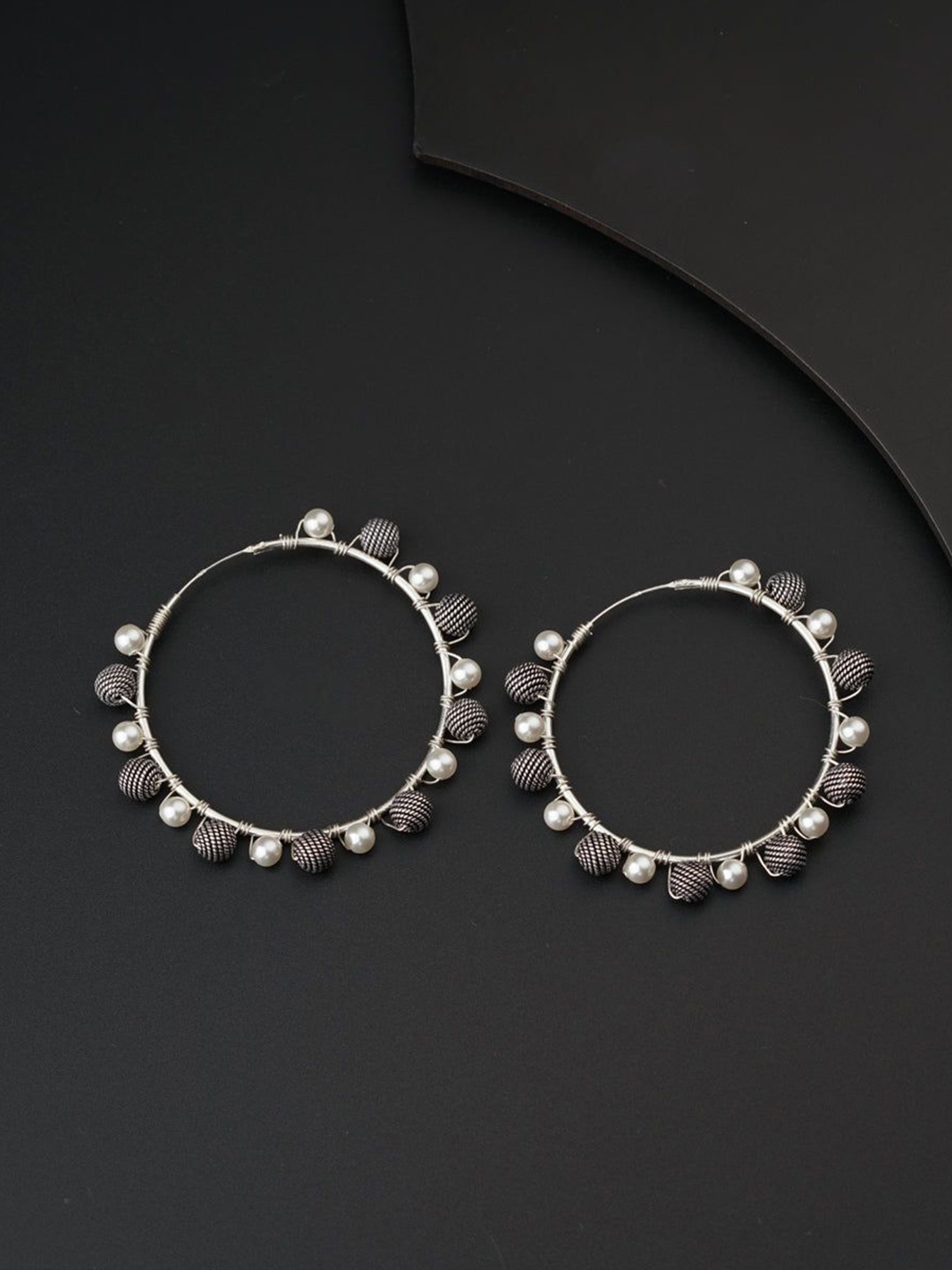 

House of Aadyaa 925 Sterling Silver Beaded Classic Hoop Earrings