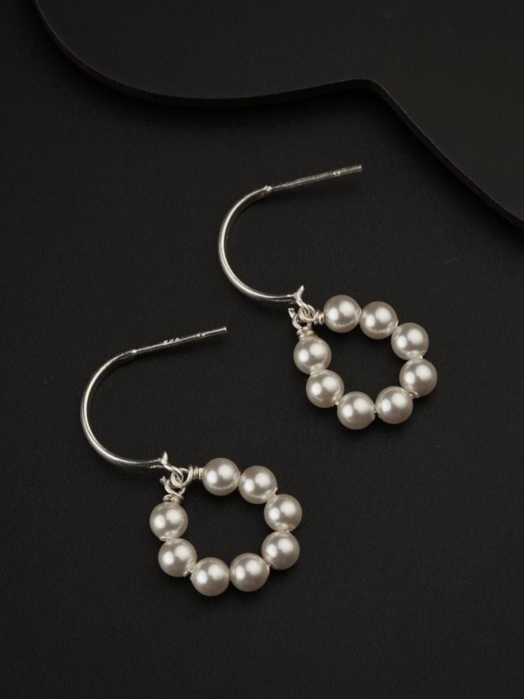 

House of Aadyaa 925 Sterling Silver Pearl Oxidised Classic Hoop Earrings