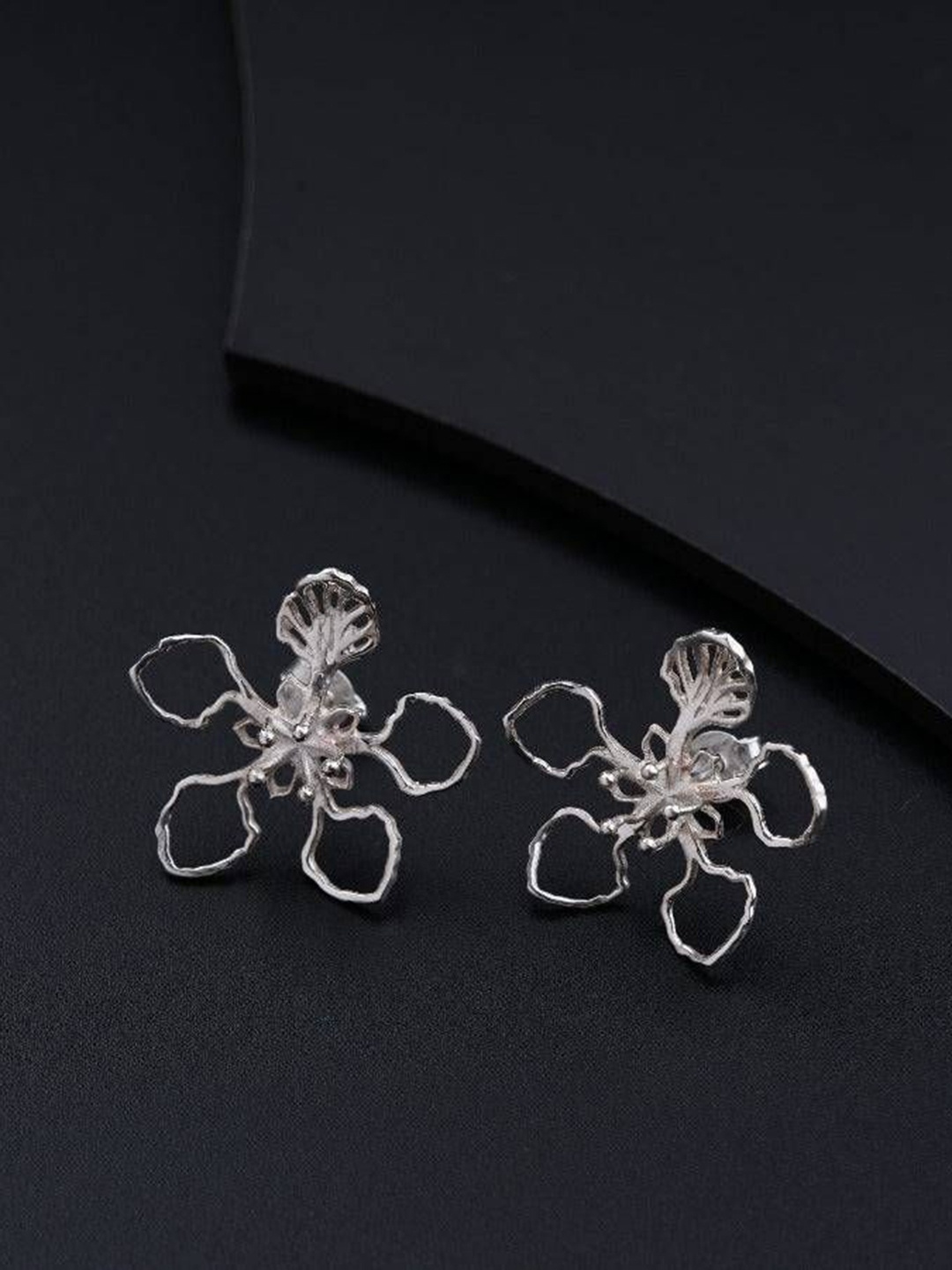 

House of Aadyaa 925 Sterling Silver Gulmohar Flower Oxidised Studs Earrings