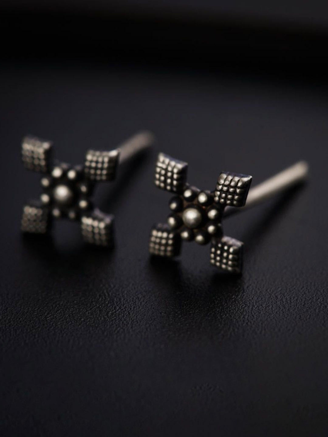 

House of Aadyaa 925 Sterling Silver Oxidised Classic Studs