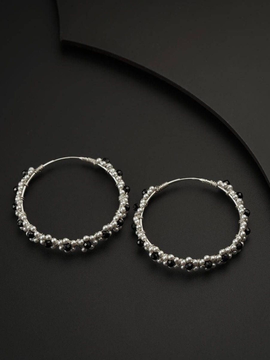 

House of Aadyaa 925 Sterling Silver Beaded Classic Hoop Earrings