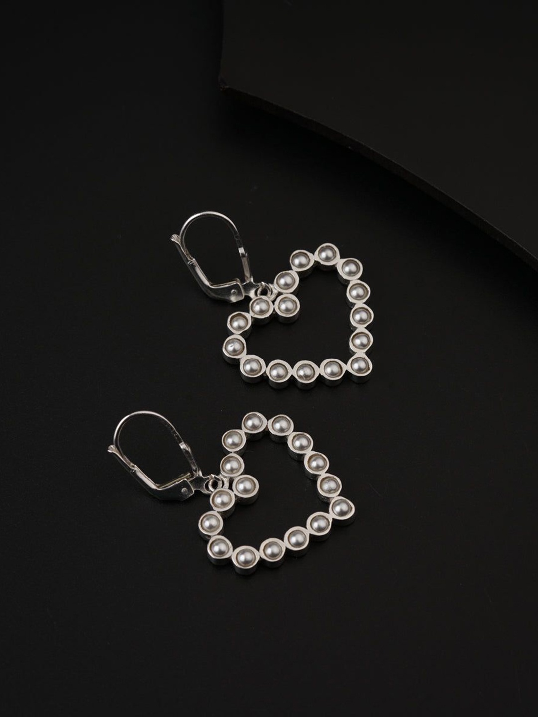 

House of Aadyaa 925 Sterling Silver Pearl Heart Shaped Oxidised Drop Earrings