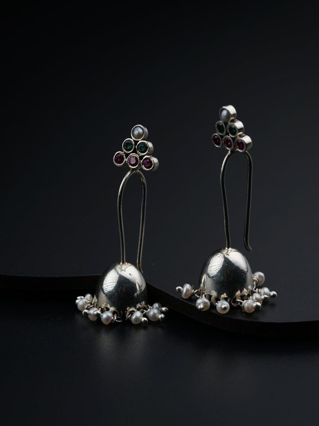 

House of Aadyaa 925 Sterling Silver Dome Shaped Oxidised Jhumkas