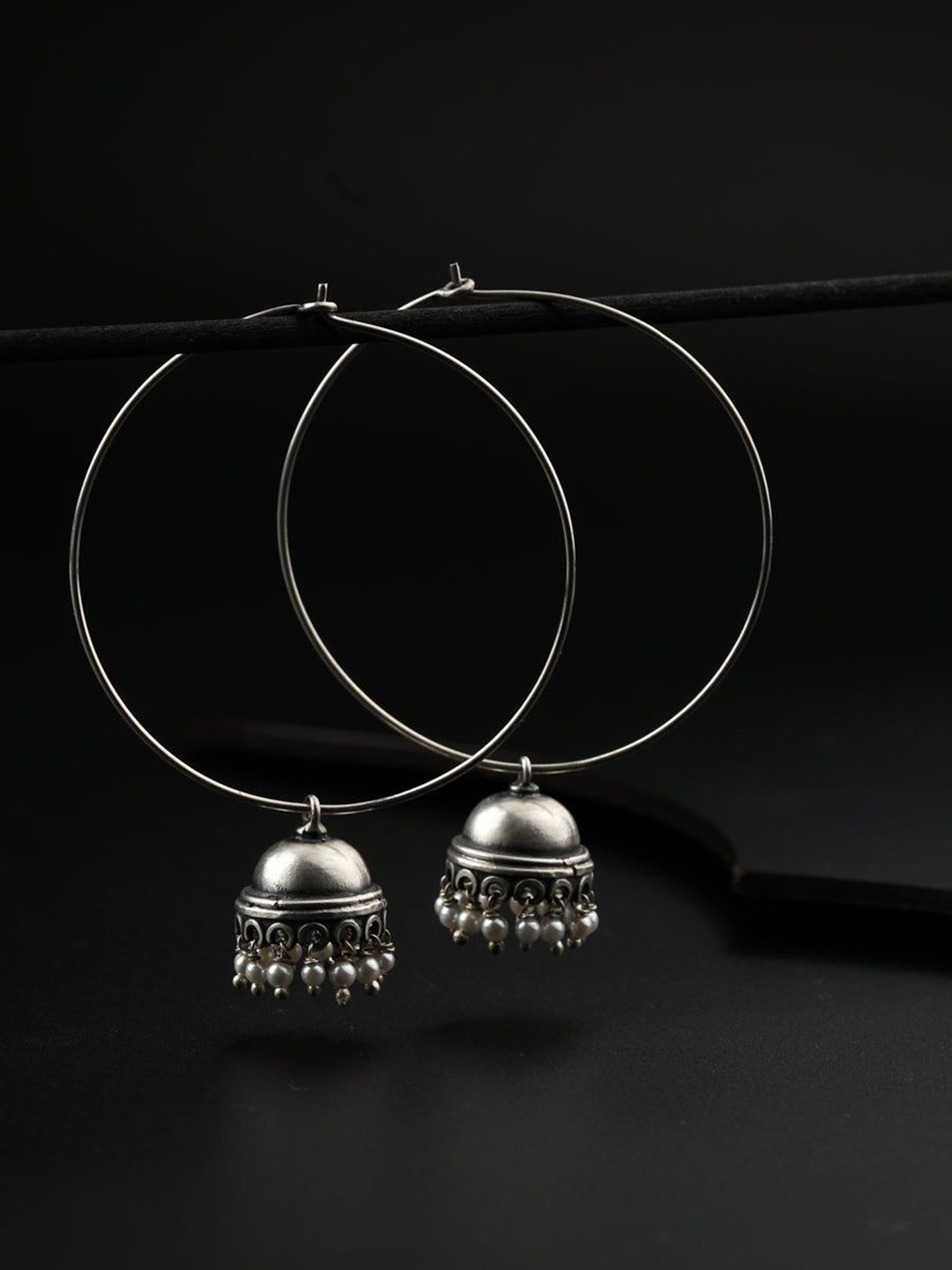 

House of Aadyaa 925 Sterling Silver Classic Beaded Oxidised Hoop Earrings