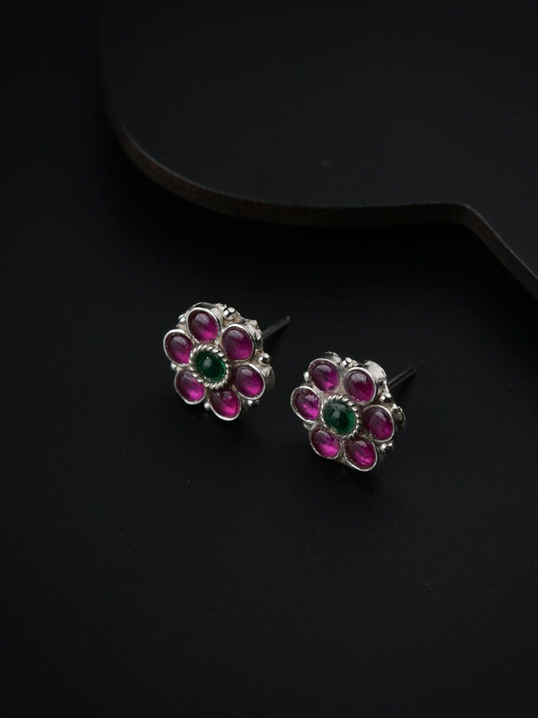 

House of Aadyaa 925 Sterling Silver Cubic Zirconia Studded Oxidised Studs