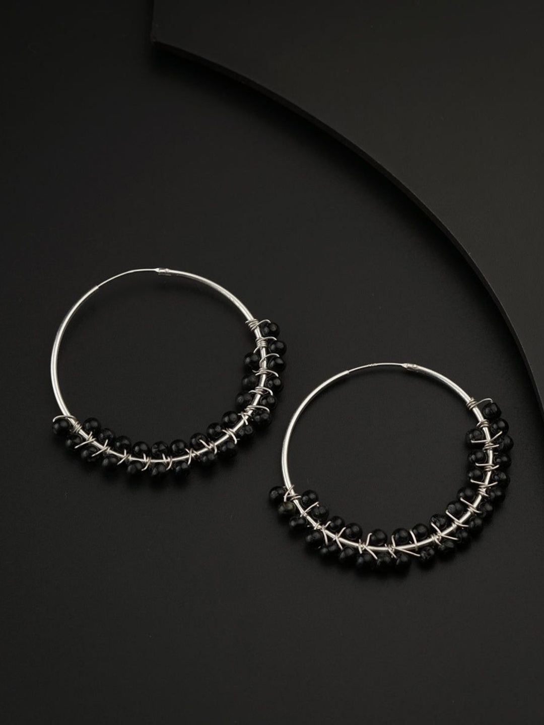 

House of Aadyaa 925 Sterling Silver Beads Classic Oxidised Hoop Earrings