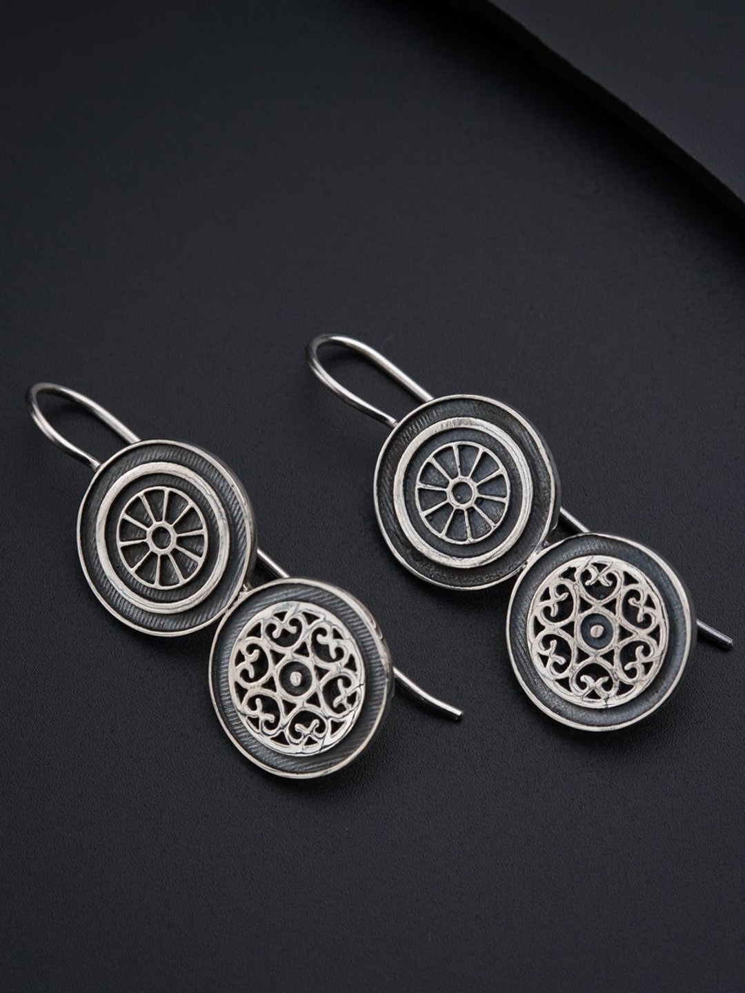 

House of Aadyaa 925 Sterling Silver Circular Shaped Oxidised Drop Earrings