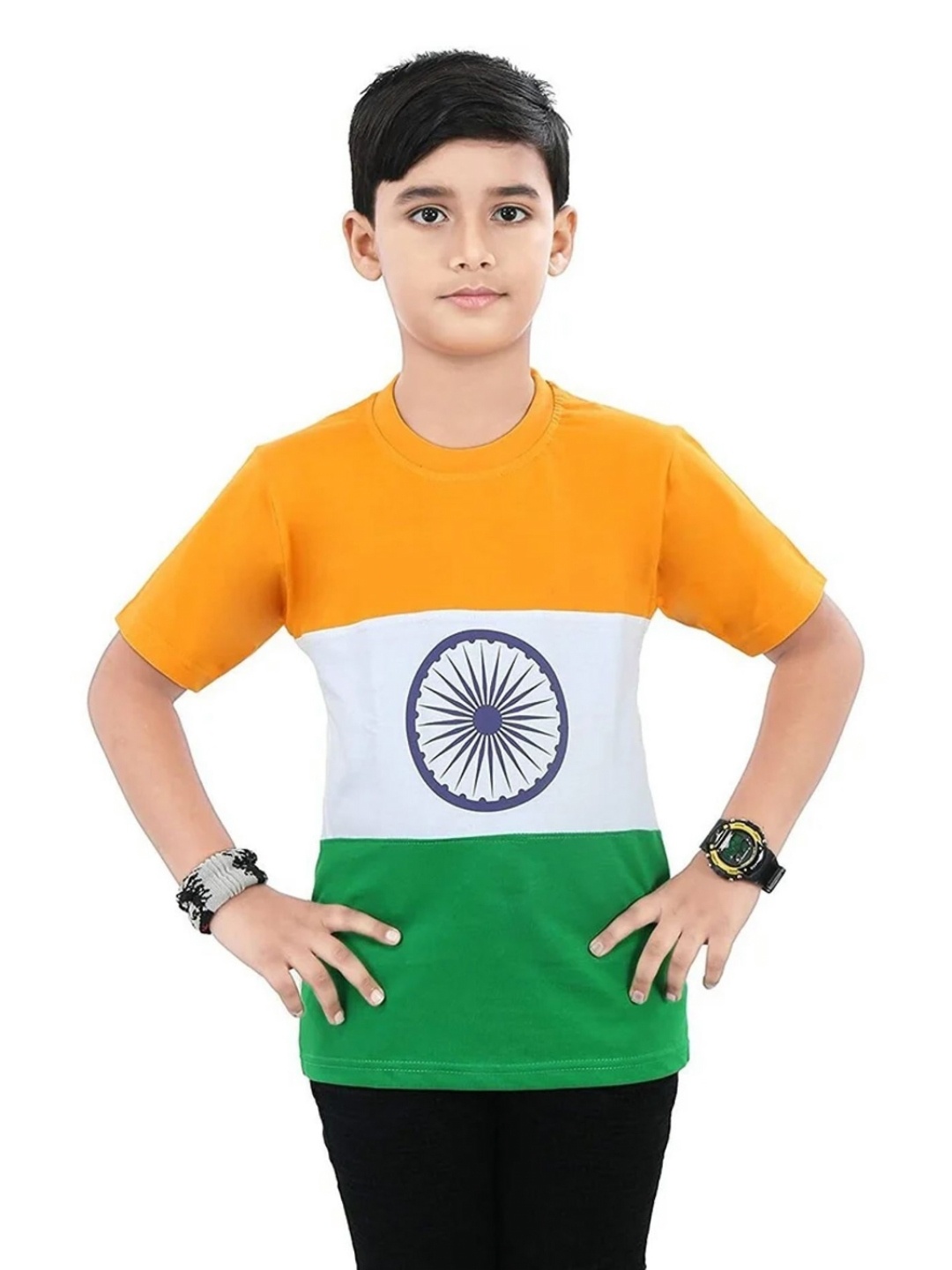 

itsmycostume Kids Independence Day/Republic Day Colourblocked Cotton T-shirt, Orange