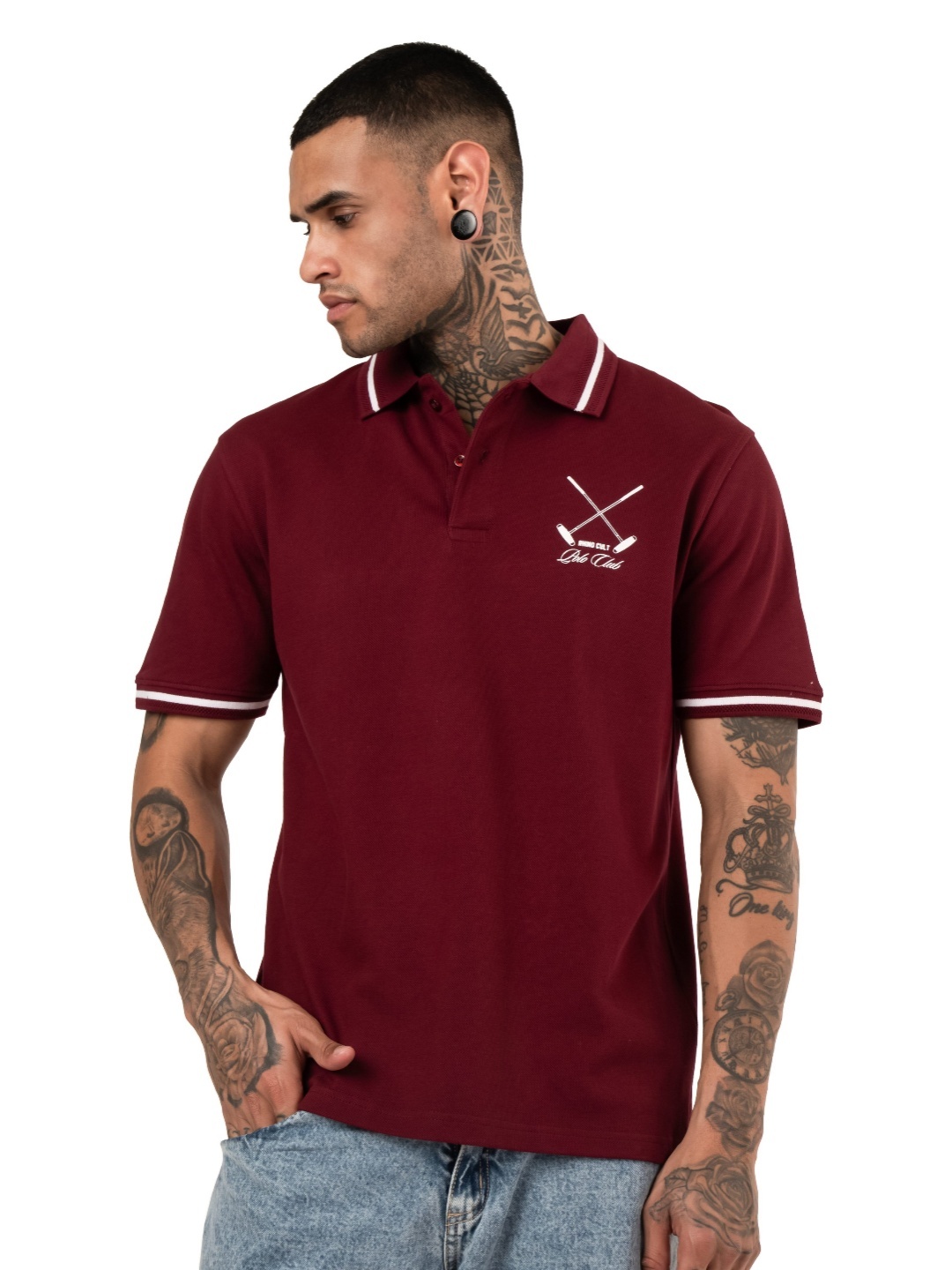 

RHINO CULT Men Self Design Polo Collar Cotton T-shirt, Burgundy