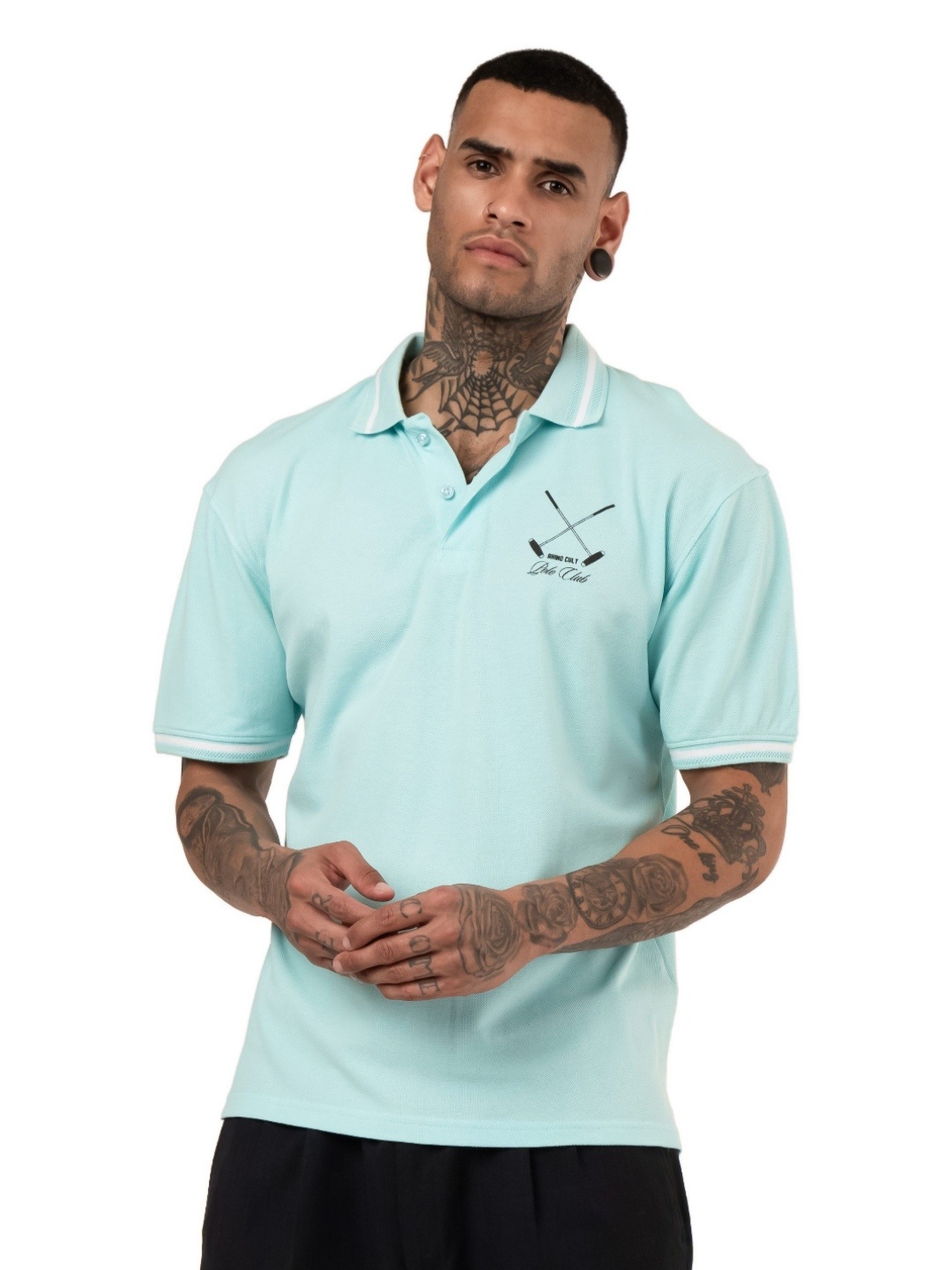 

RHINO CULT Men Solid Polo Collar Cotton T-shirt, Sea green