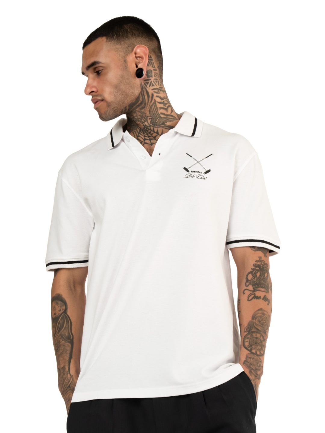 

RHINO CULT Men Solid Polo Collar Cotton T-shirt, White