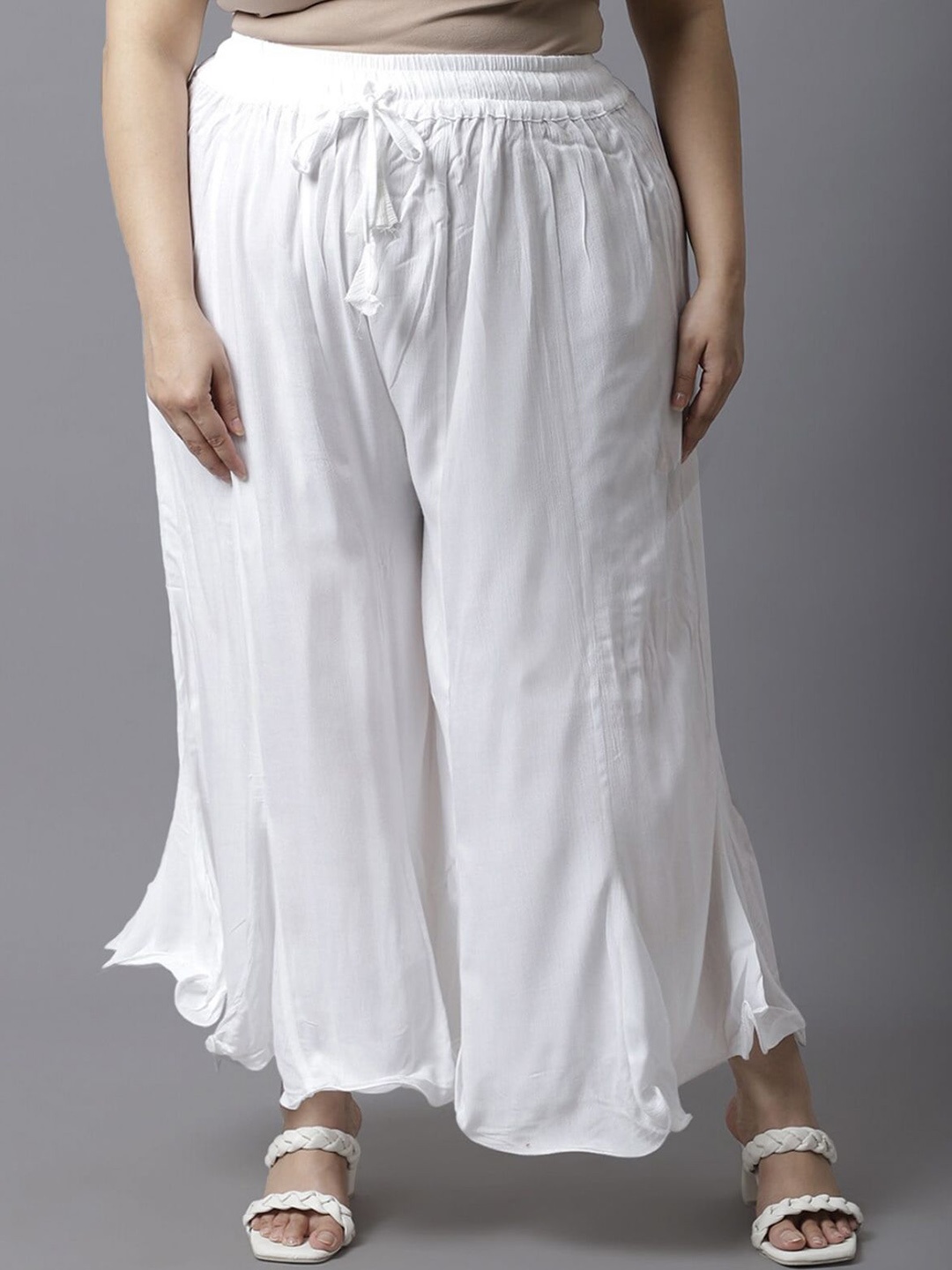 

Moda Rapido Women Plus Size Regular Fit Mid-Rise Parallel Trousers, White
