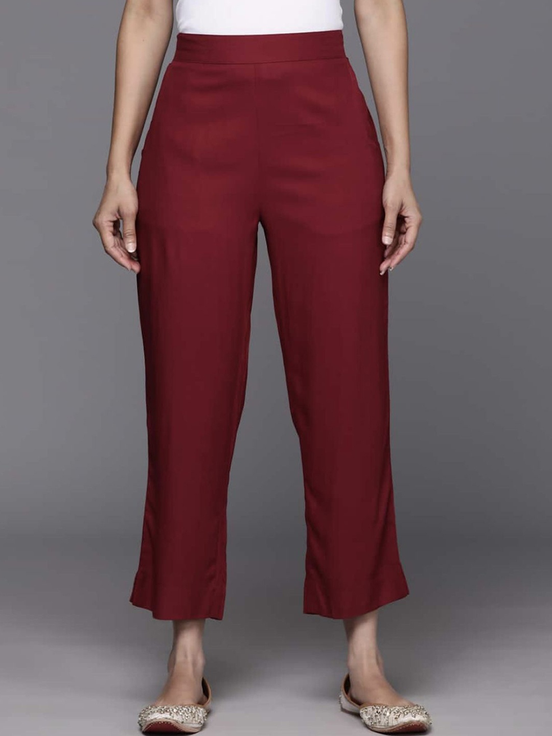 

Moda Rapido Women Regular Fit Mid-Rise Cotton Parallel Trousers, Maroon