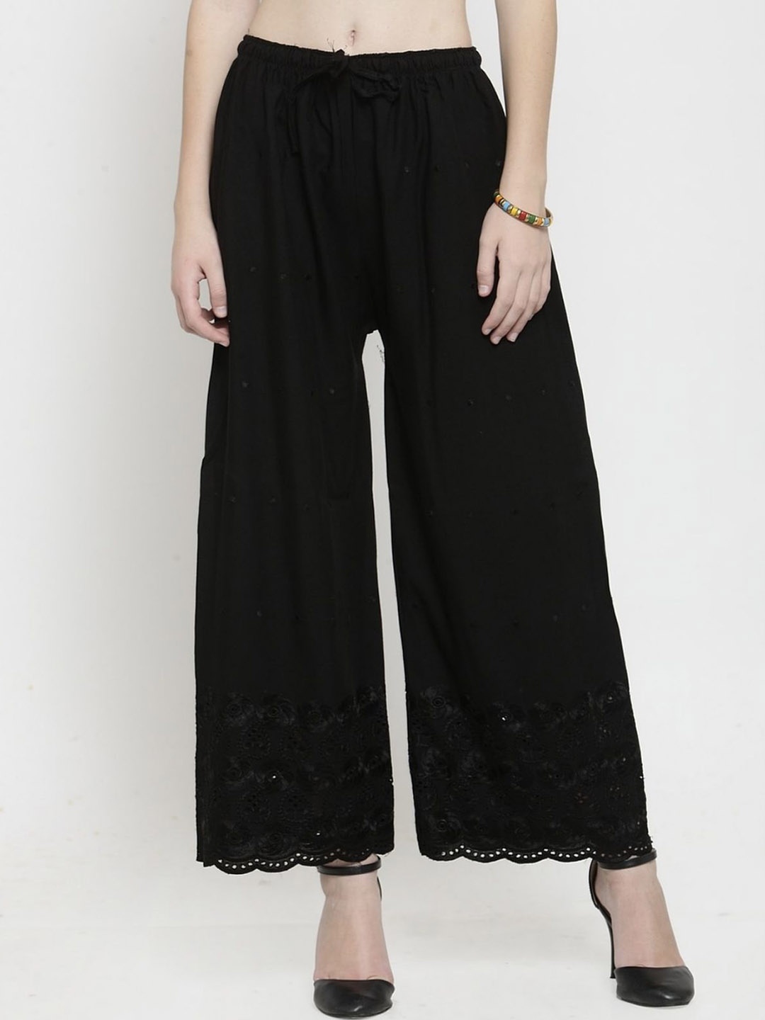 

Moda Rapido Women Wide Leg Cropped Cotton Palazzos, Black