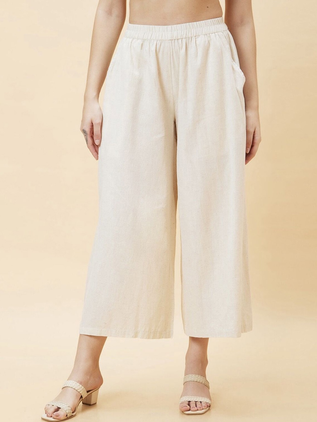 

Moda Rapido Women Wide Leg Cotton Palazzos, Cream