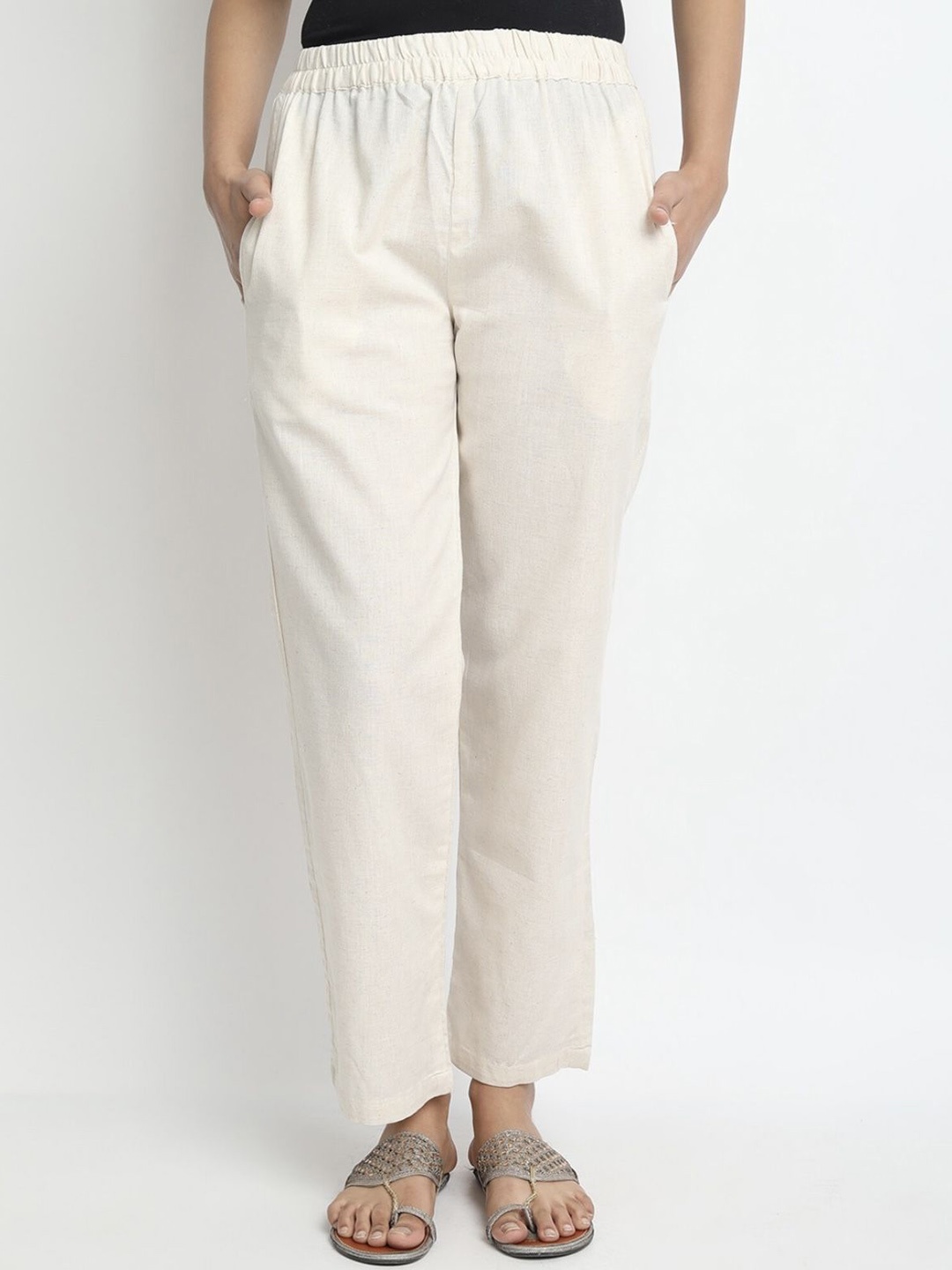 

Moda Rapido Women Mid-Rise Cotton Trousers, Cream
