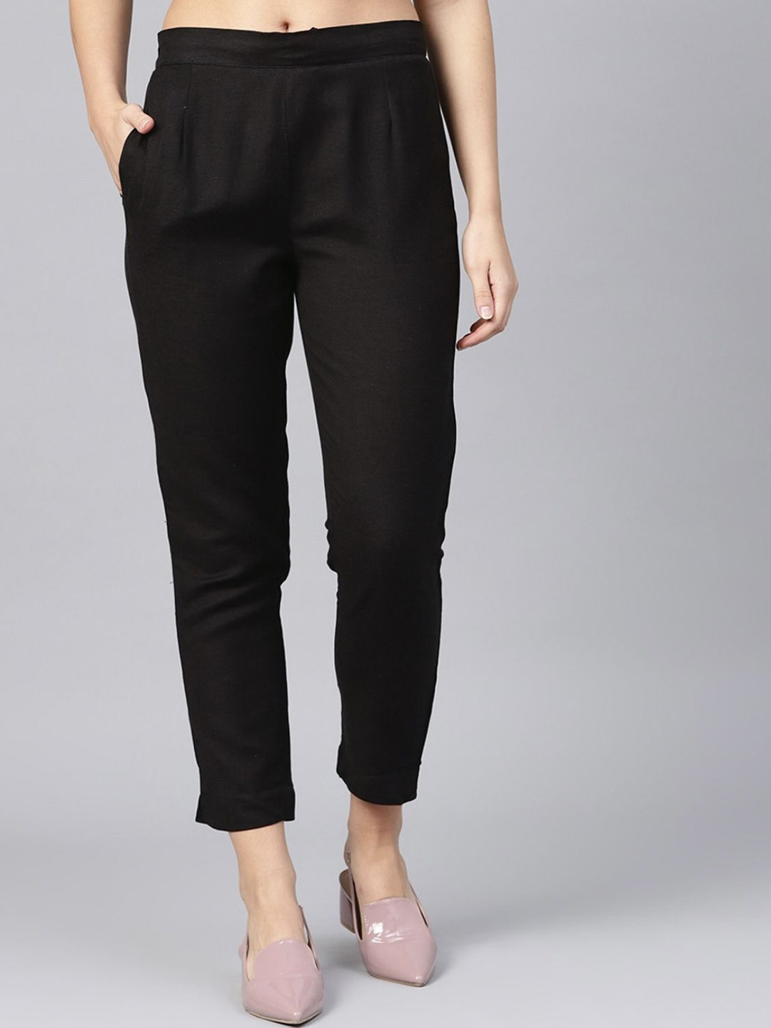 

Moda Rapido Women Regular Fit Pleated Trouser, Black