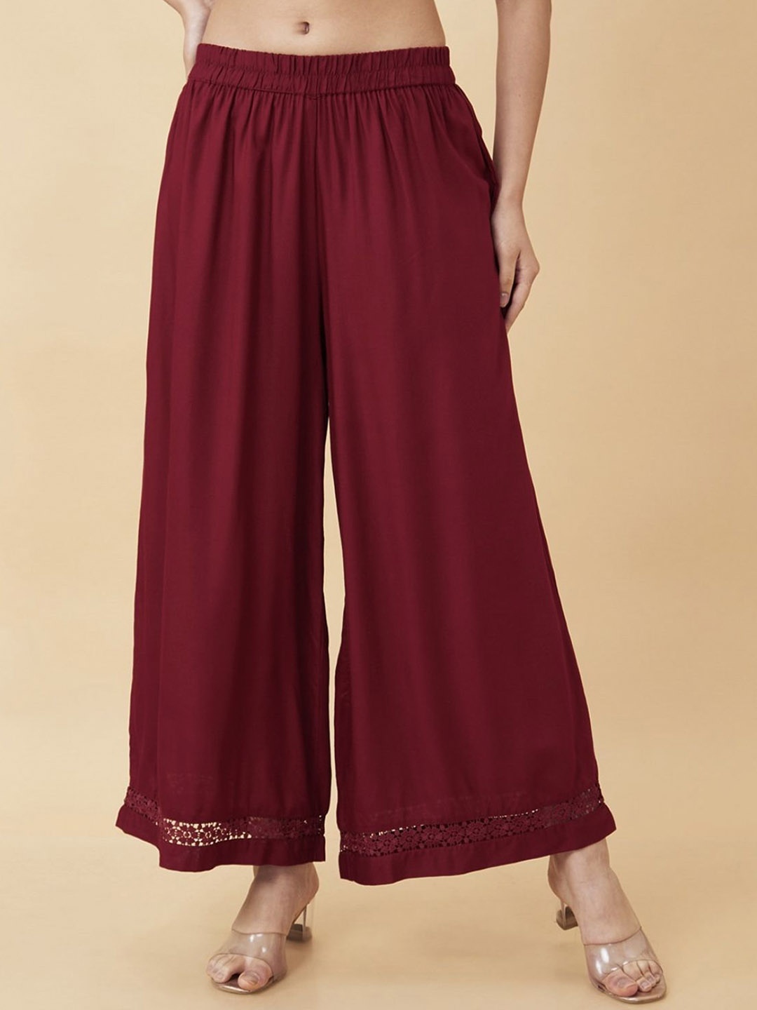 

Moda Rapido Women Wide Leg Palazzos, Maroon