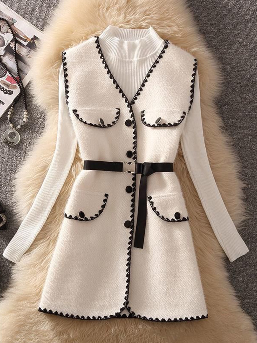 

Alamode By Akanksha Women White Genesis Two Piece Knit Set