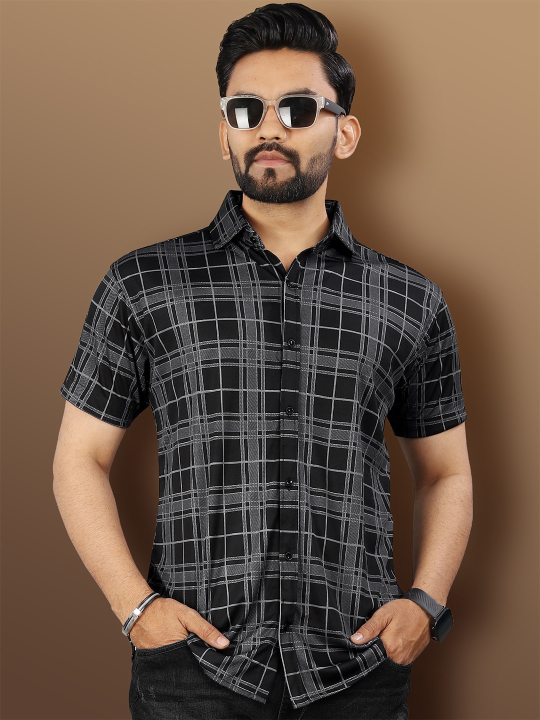 

VeBNoR Men Standard Fit Tartan Checked Casual Shirt, Black