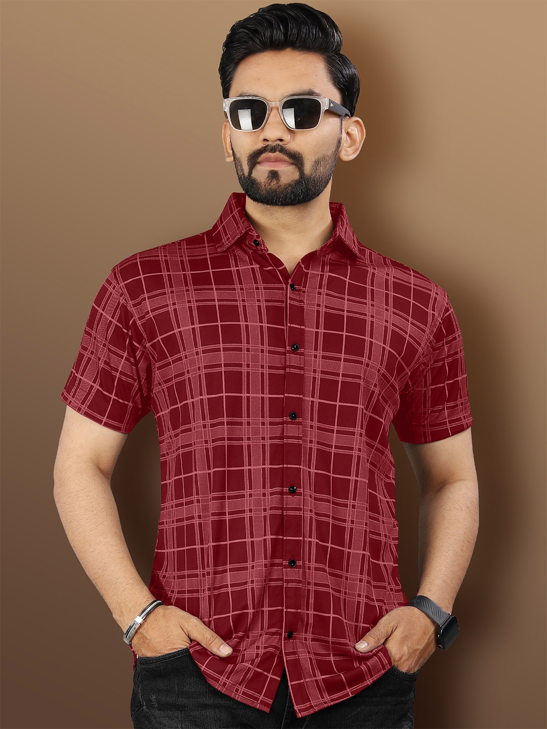 

VeBNoR Men Standard Tartan Checked Casual Shirt, Maroon