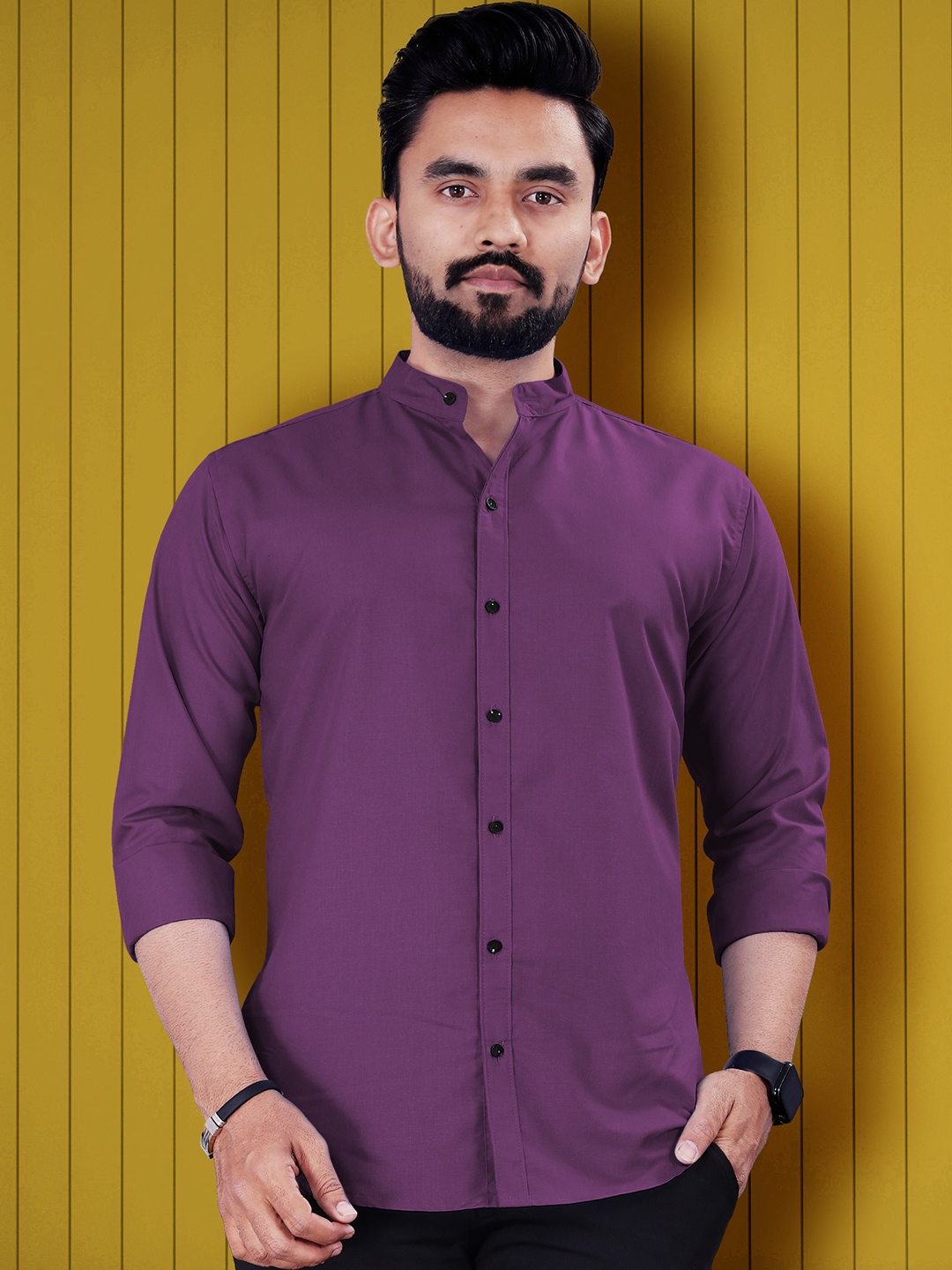 

VeBNoR Men Standard Fit Solid Spread Collar Casual Shirt, Purple