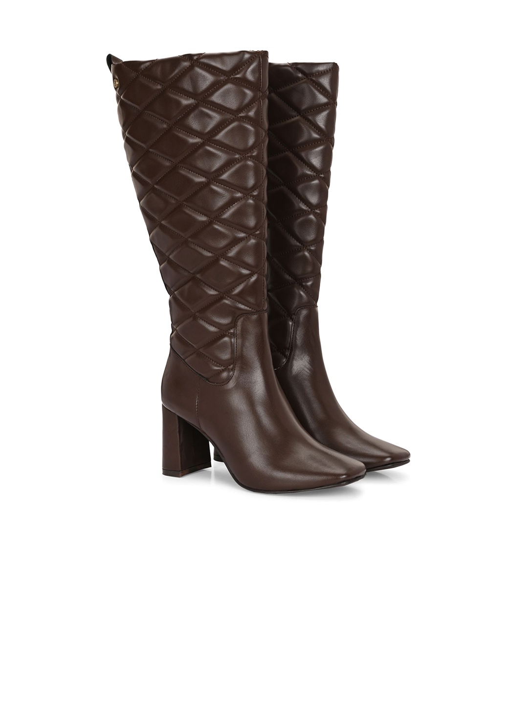 

Delize Women Textured high Heeled T-Point Knee High Boots, Brown