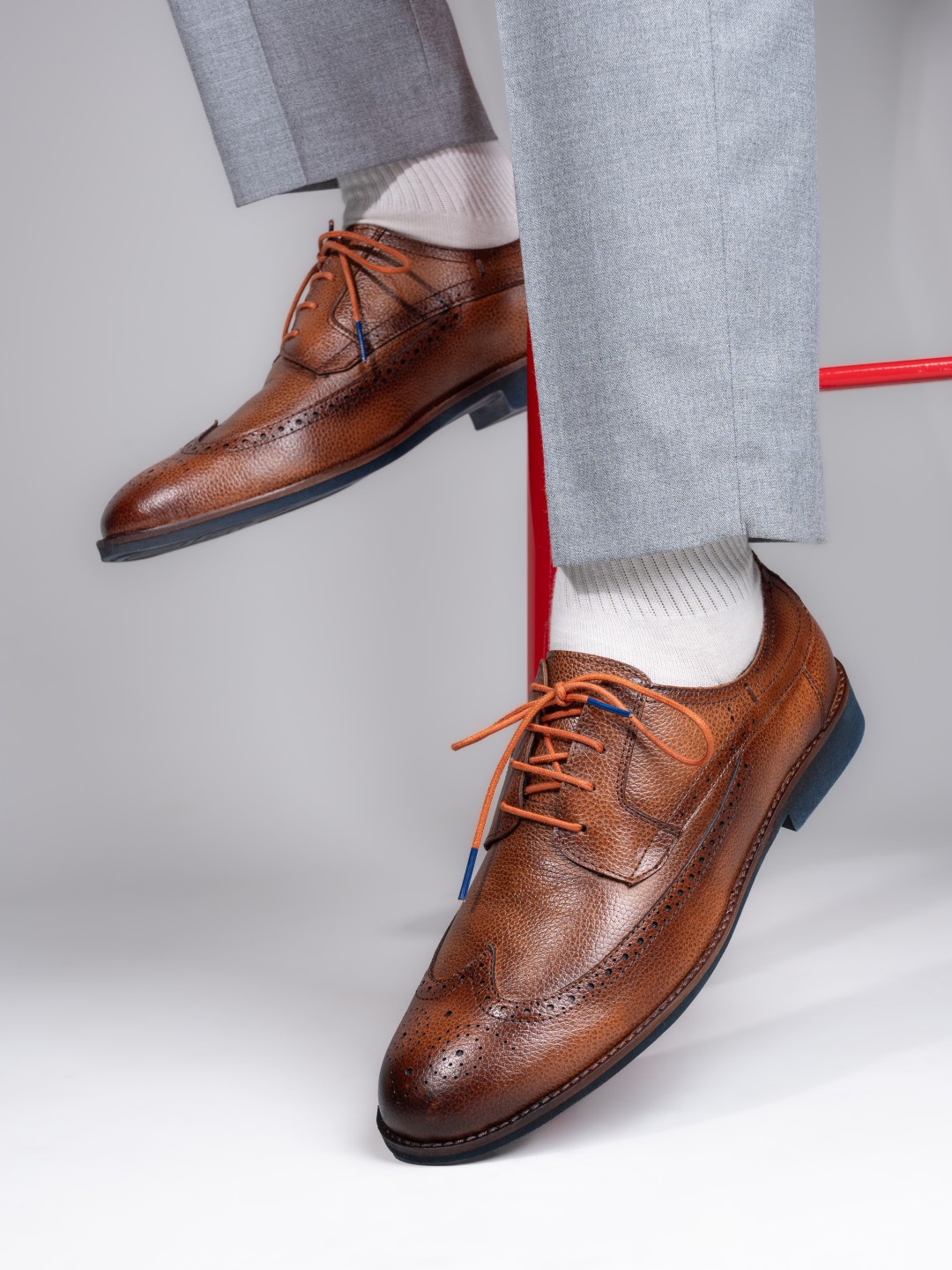 

Alberto Torresi Men Round Toe Formal Leather Lace-Up Brogues, Tan