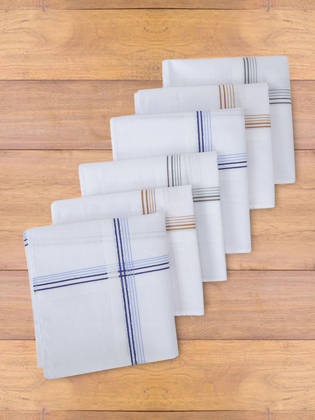 

Mast & Harbour Men Pack Of 6 Striped Mercerized Cotton Handkerchief, White