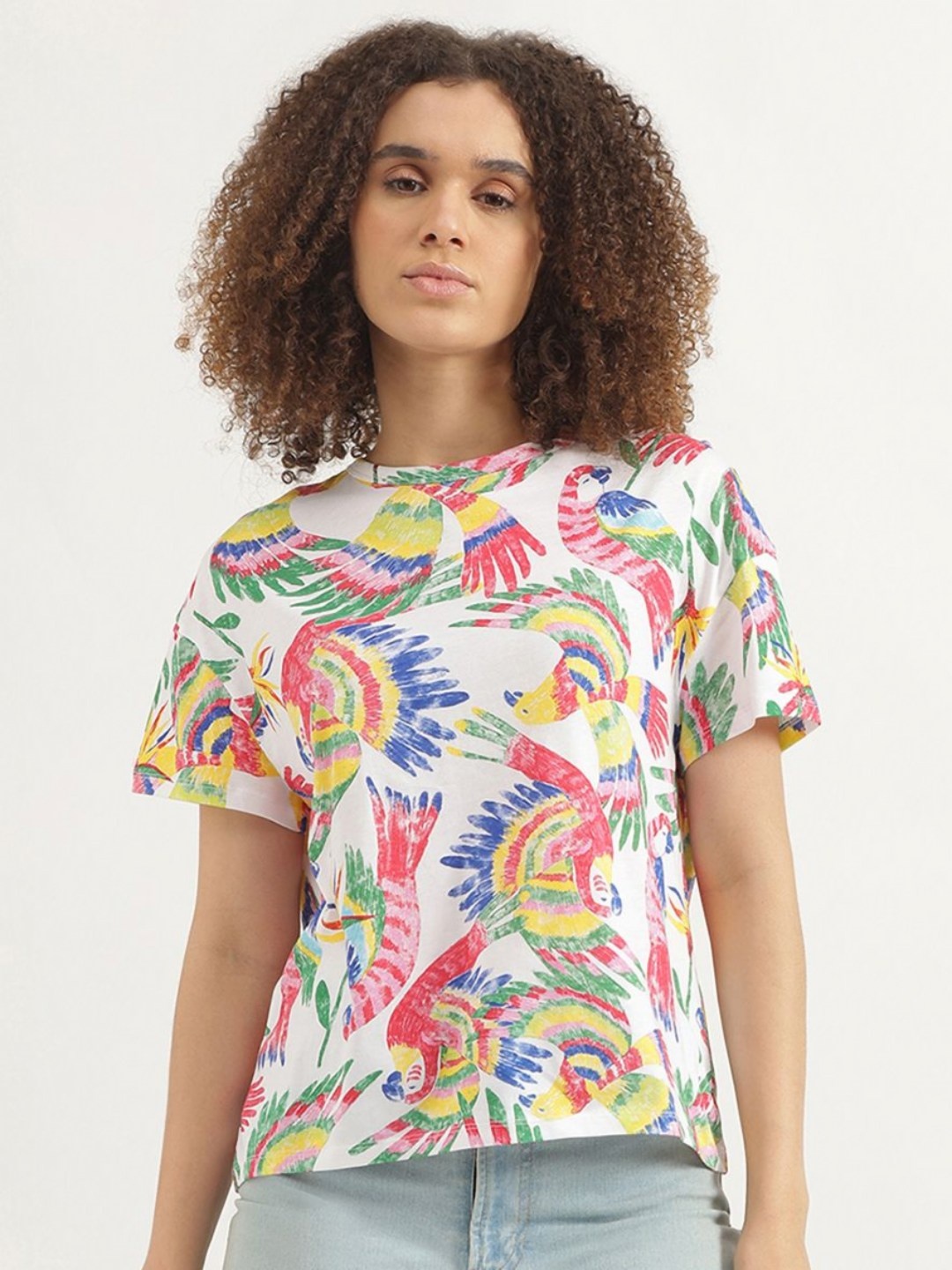 

United Colors of Benetton Women Abstract Printed Round Neck Pure Cotton T-shirt, White