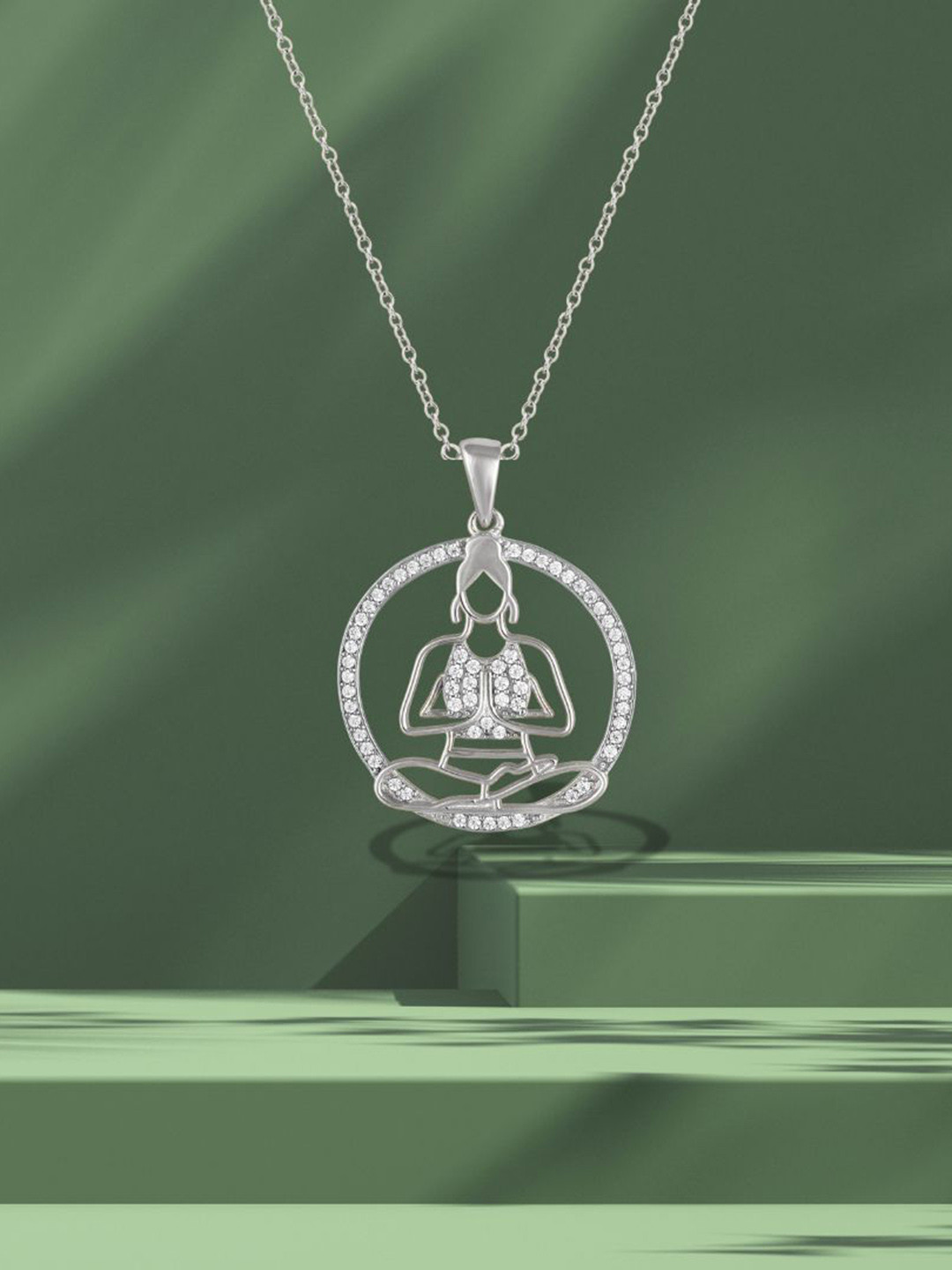 

Luxevogue 925 Sterling Silver Rhodium-Plated CZ Studded Yoga Pose Pendant