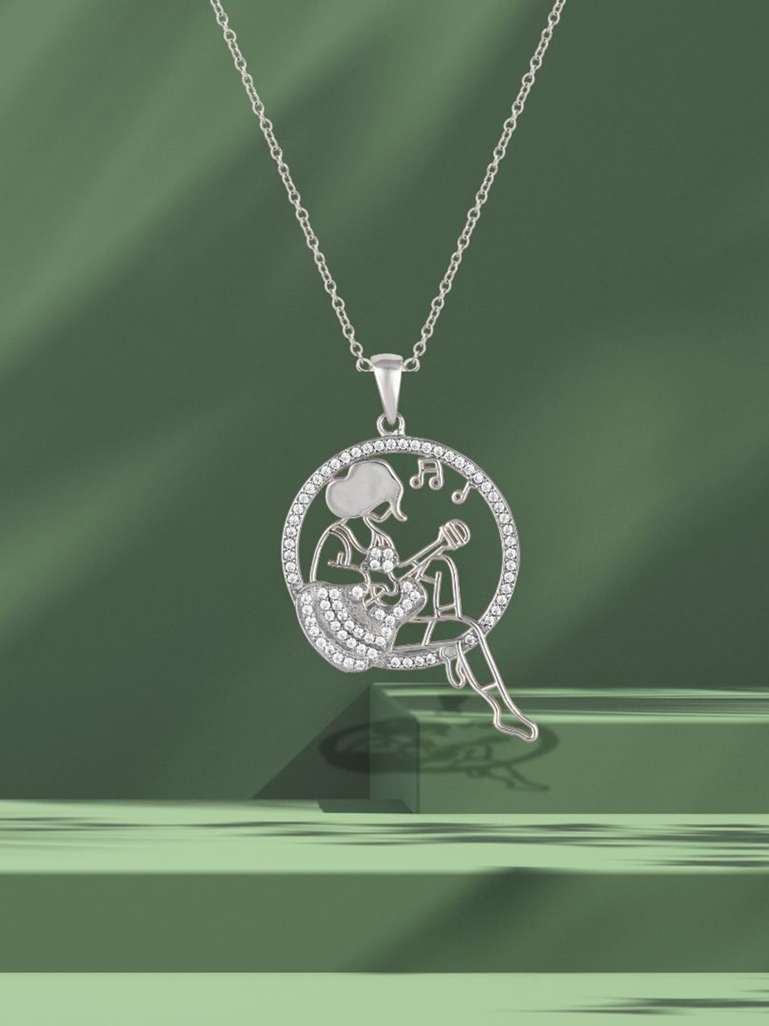 

Luxevogue 925 Sterling Silver Rhodium-Plated CZ Studded Guitar Pendant