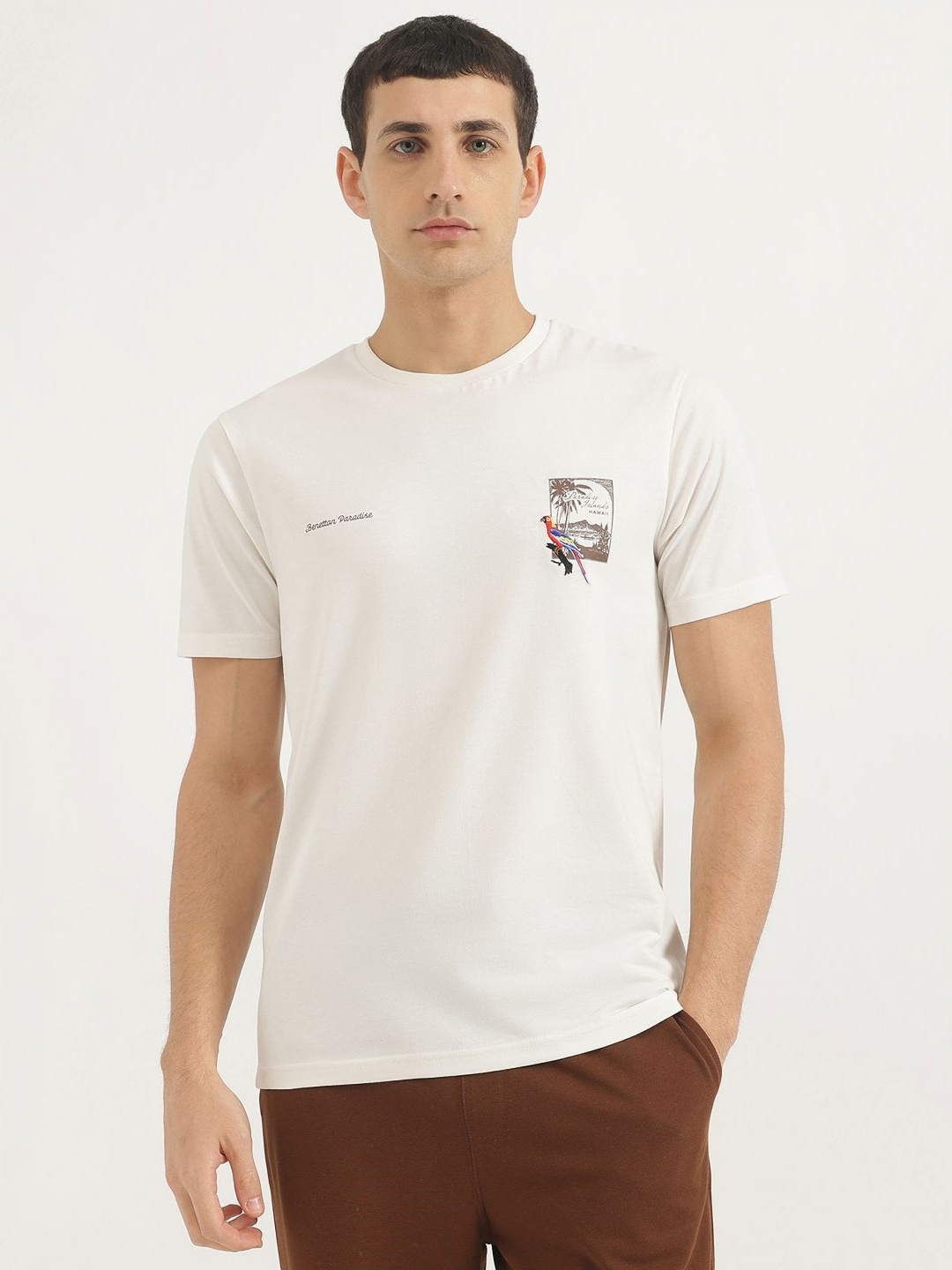

United Colors of Benetton Men Graphic Printed Round Neck Pure Cotton T-shirt, White
