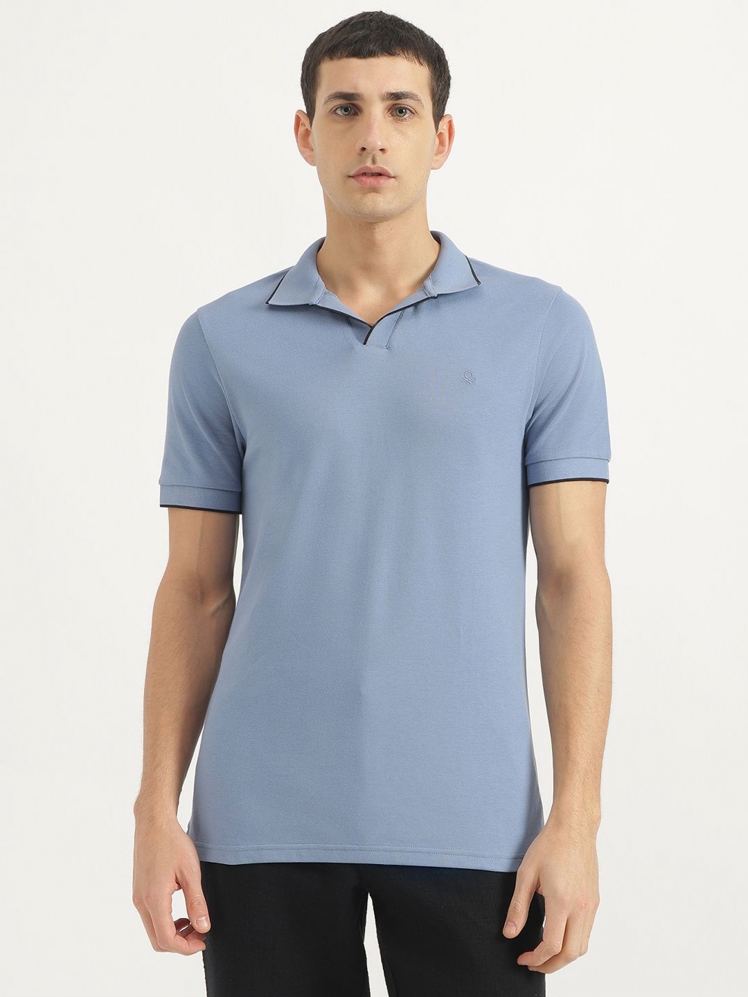 

United Colors of Benetton Men Solid Polo Collar Cotton T-shirt, Blue