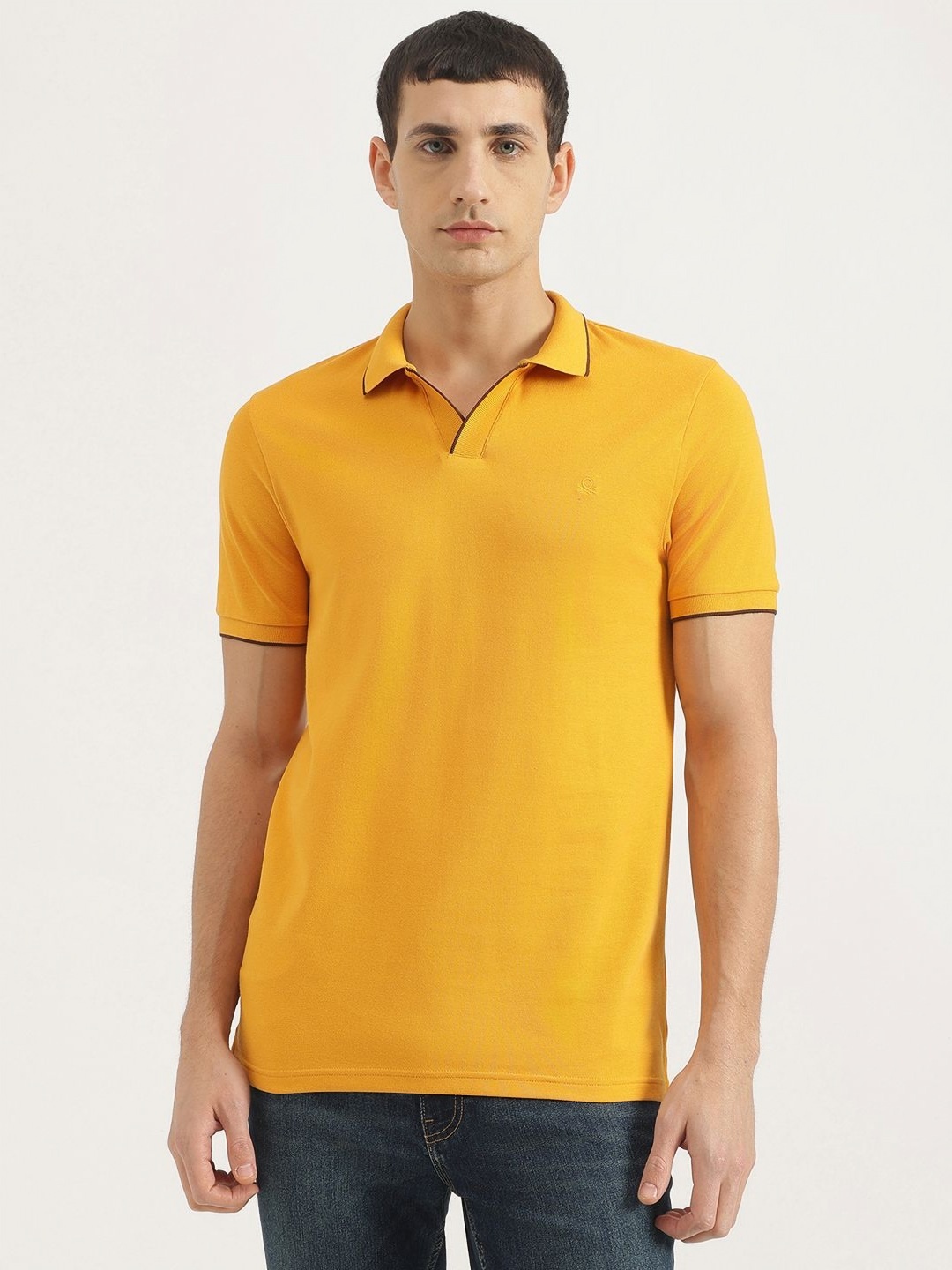 

United Colors of Benetton Men Solid Polo Collar Cotton T-shirt, Mustard