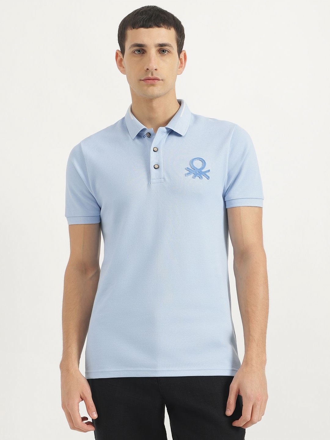 

United Colors of Benetton Men Solid Polo Collar Cotton T-shirt, Blue