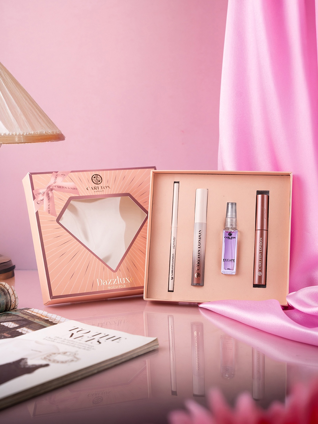 

Carlton London Set of 4 Cosmetic Dazzluxe Makeup Gift, Pink