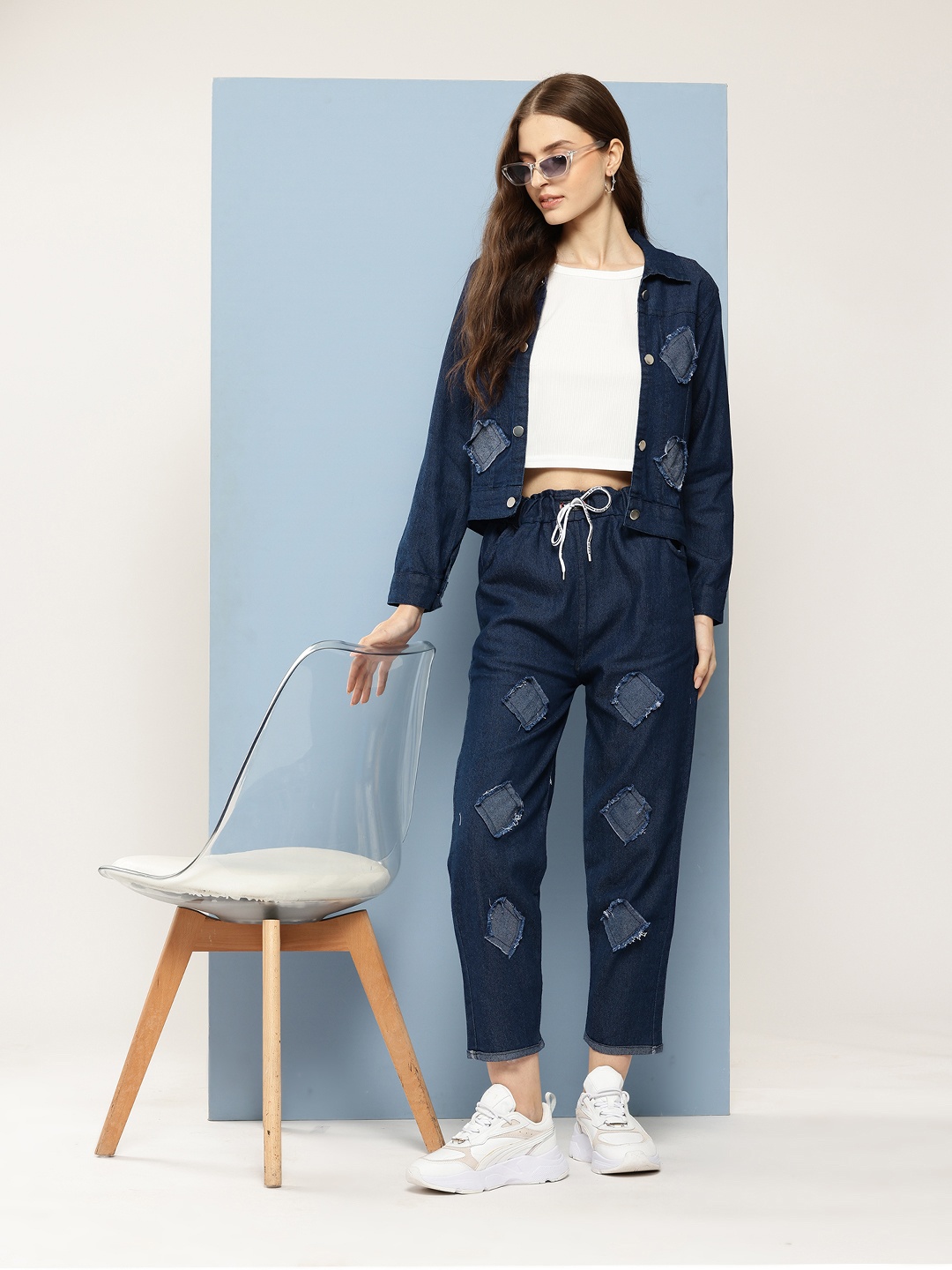 

Aarika Denim Top & Trousers Co-Ord Set with Jacket, Blue