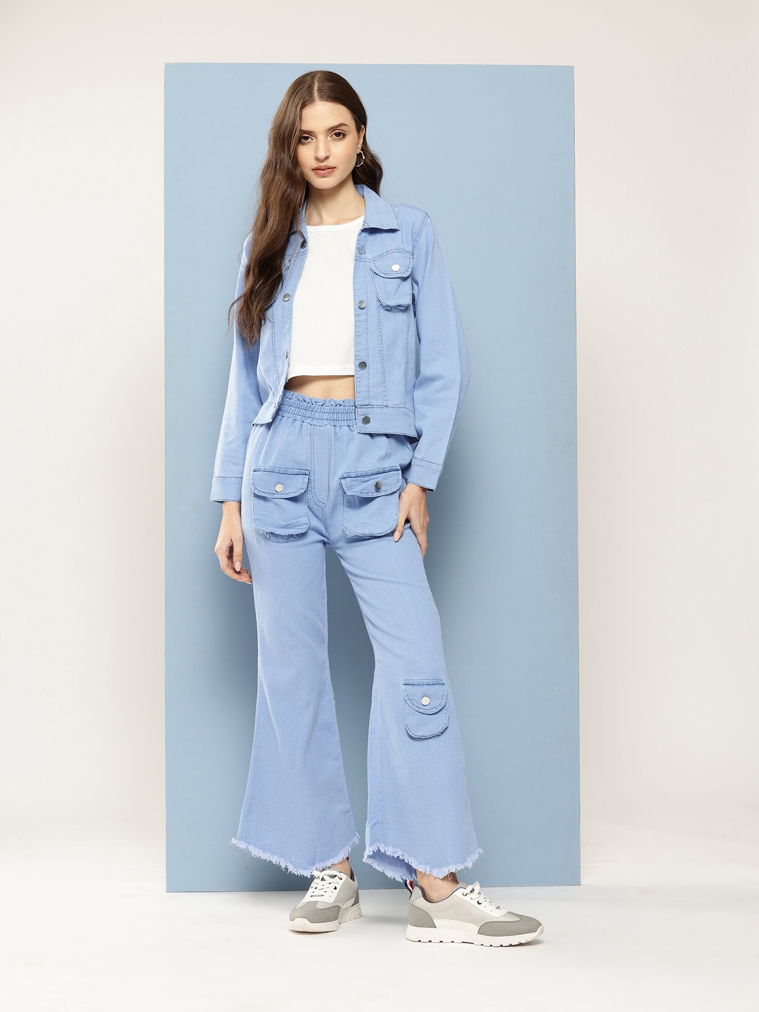 

Aarika Denim Top & Trousers Co-Ord Set with Jacket, Blue