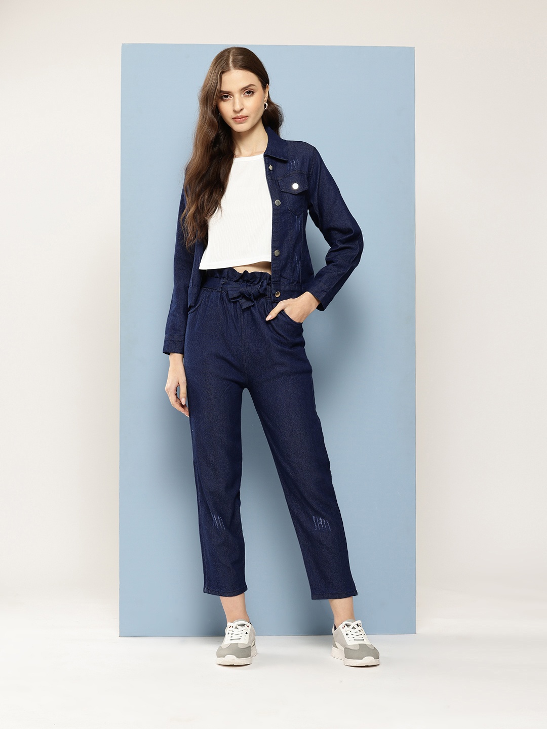 

Aarika Denim Top & Trousers Co-Ord Set with Jacket, Blue