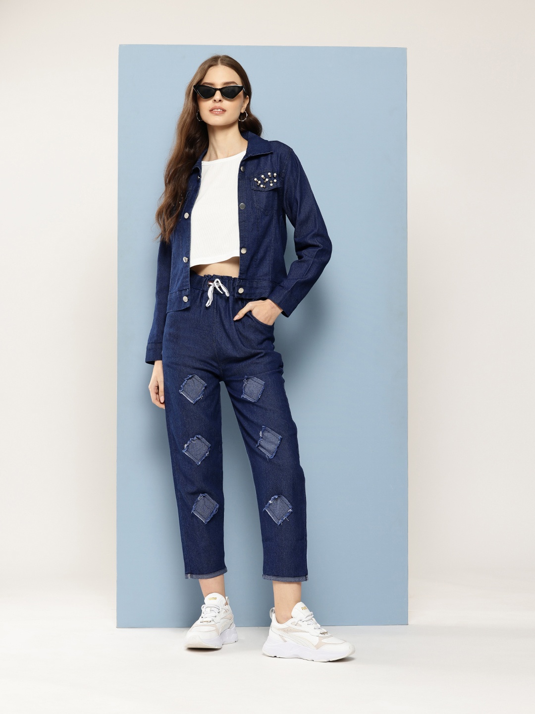 

Aarika Top & Trousers Co-Ord Set with Embellished Jacket, Blue