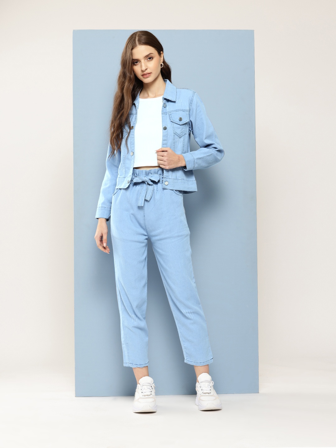 

Aarika Denim Top & Trousers Co-Ord Set with Jacket, Blue