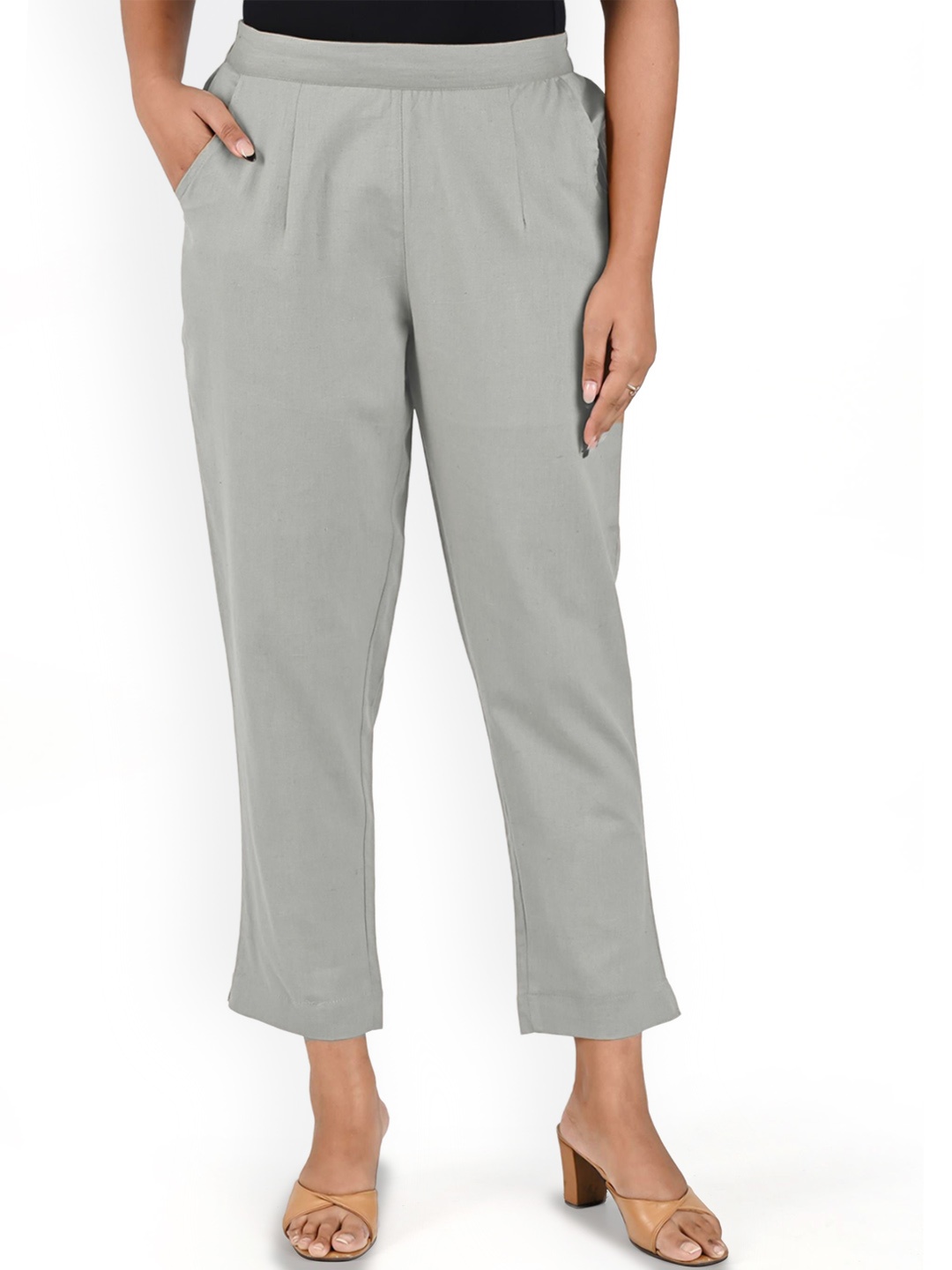 

SKYTICK Women Relaxed Mid-Rise Cotton Cigarette Trouser, Grey