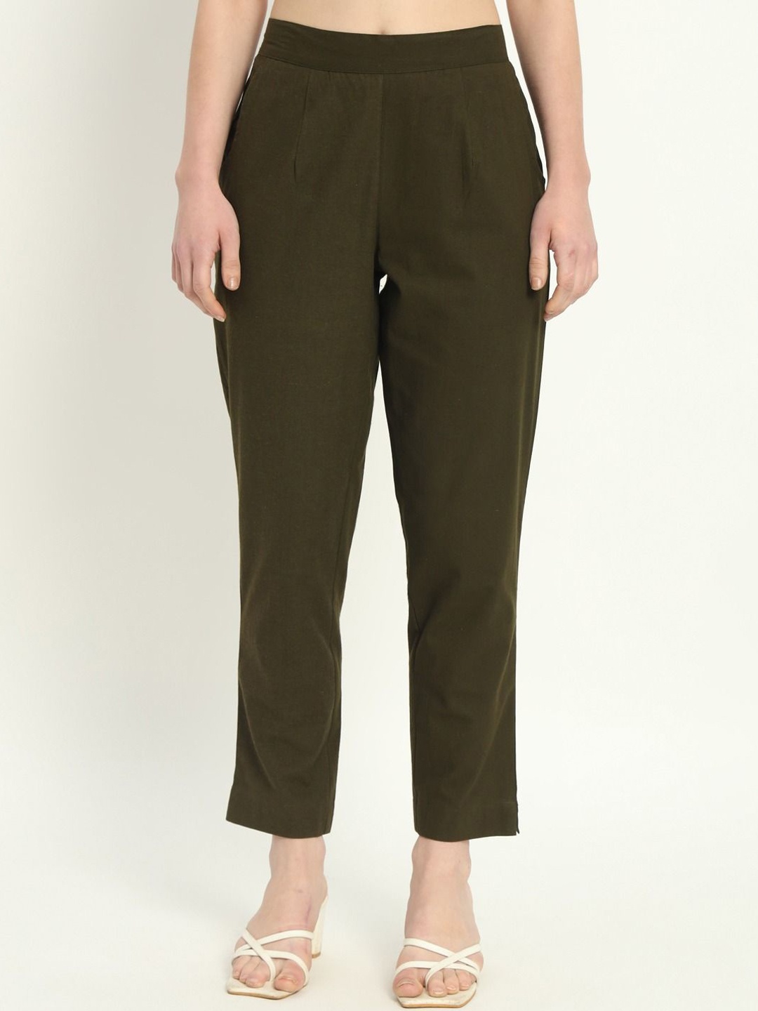 

SKYTICK Women Straight Fit Cotton Formal Trousers, Olive