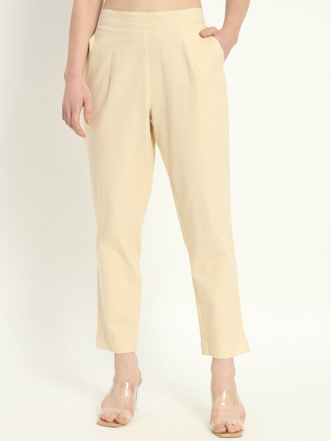 

SKYTICK Women Regular Fit Cotton Trousers, Beige